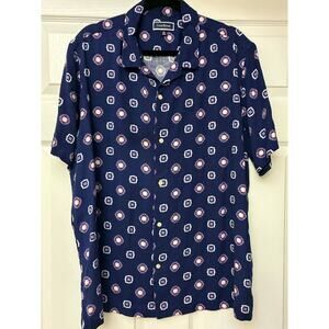 Club Room Men's Silk Blend Camp Shirt XXL Navy Pink‎ Geometric Print